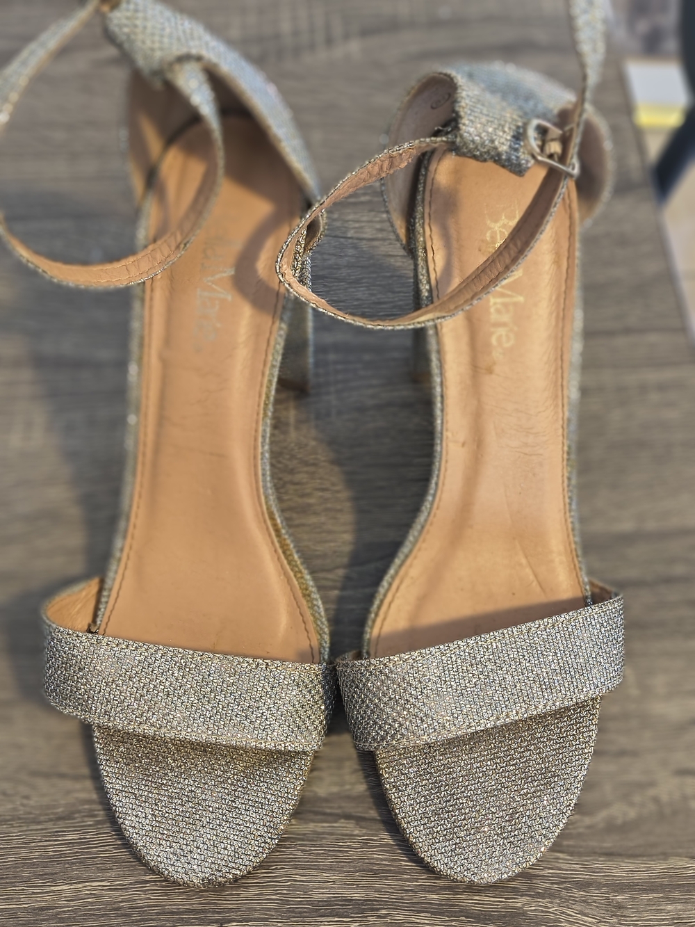 Bella Marie Silver Glitter Ankle-Strap Heels